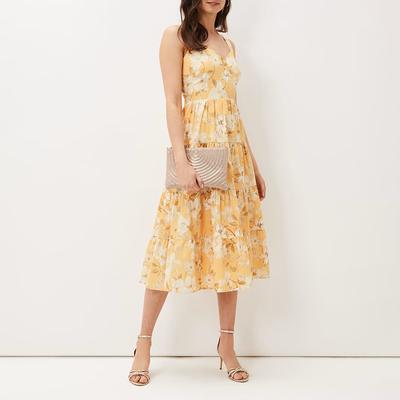 Phase Eight Yellow Elaina Floral Printed Tiered Dress